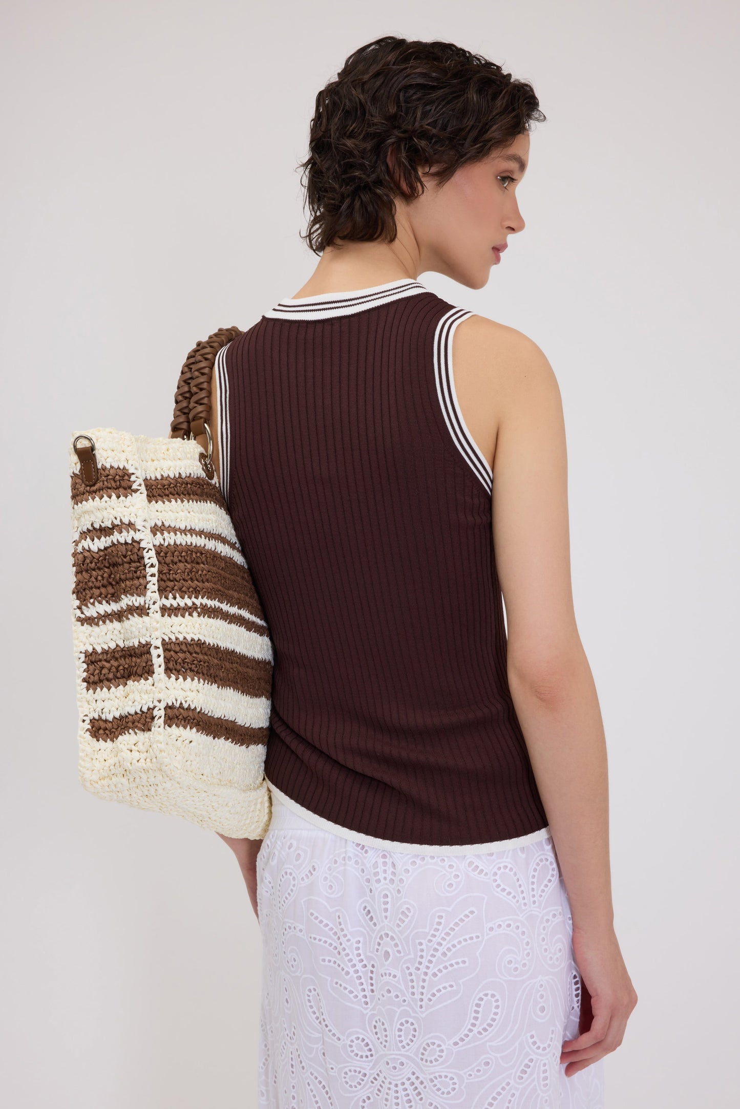 FP BOUTIQUE KNIT RIBBED VEST WITH STRIPED TRIMS AND LOGO