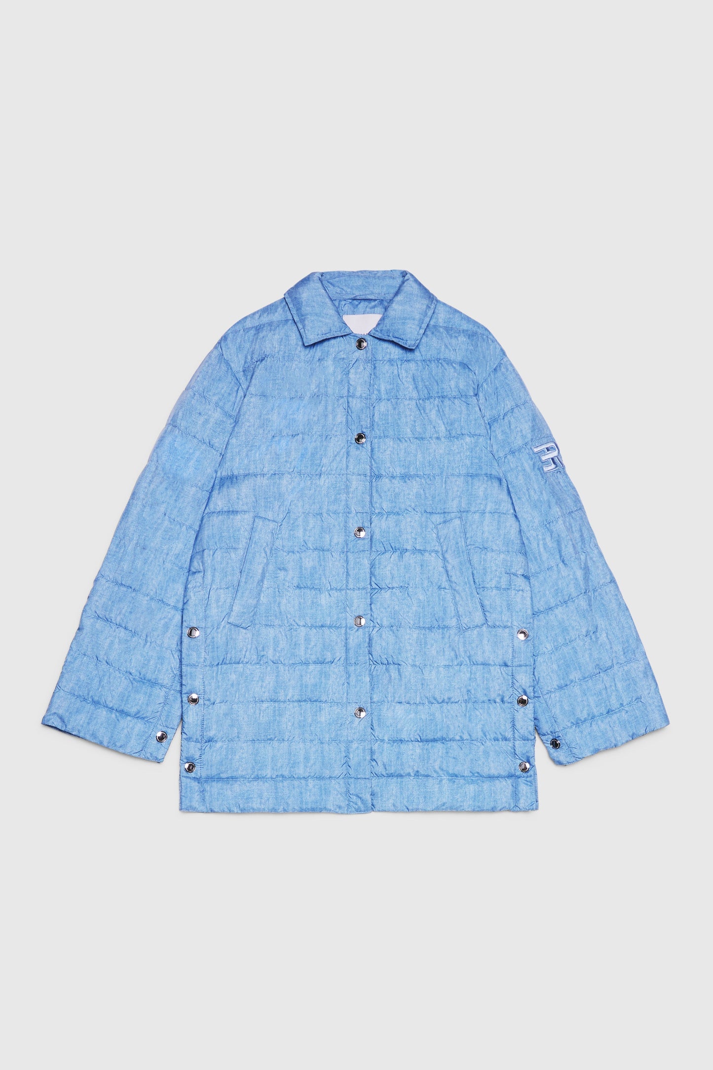 FP BOUTIQUE GIACCA IMBOTTITA IN DENIM STAMPATA CON LOGO E BOTTONI DORATI