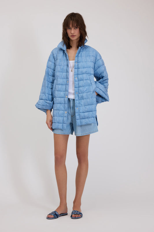 FP BOUTIQUE GIACCA IMBOTTITA IN DENIM STAMPATA CON LOGO E BOTTONI DORATI