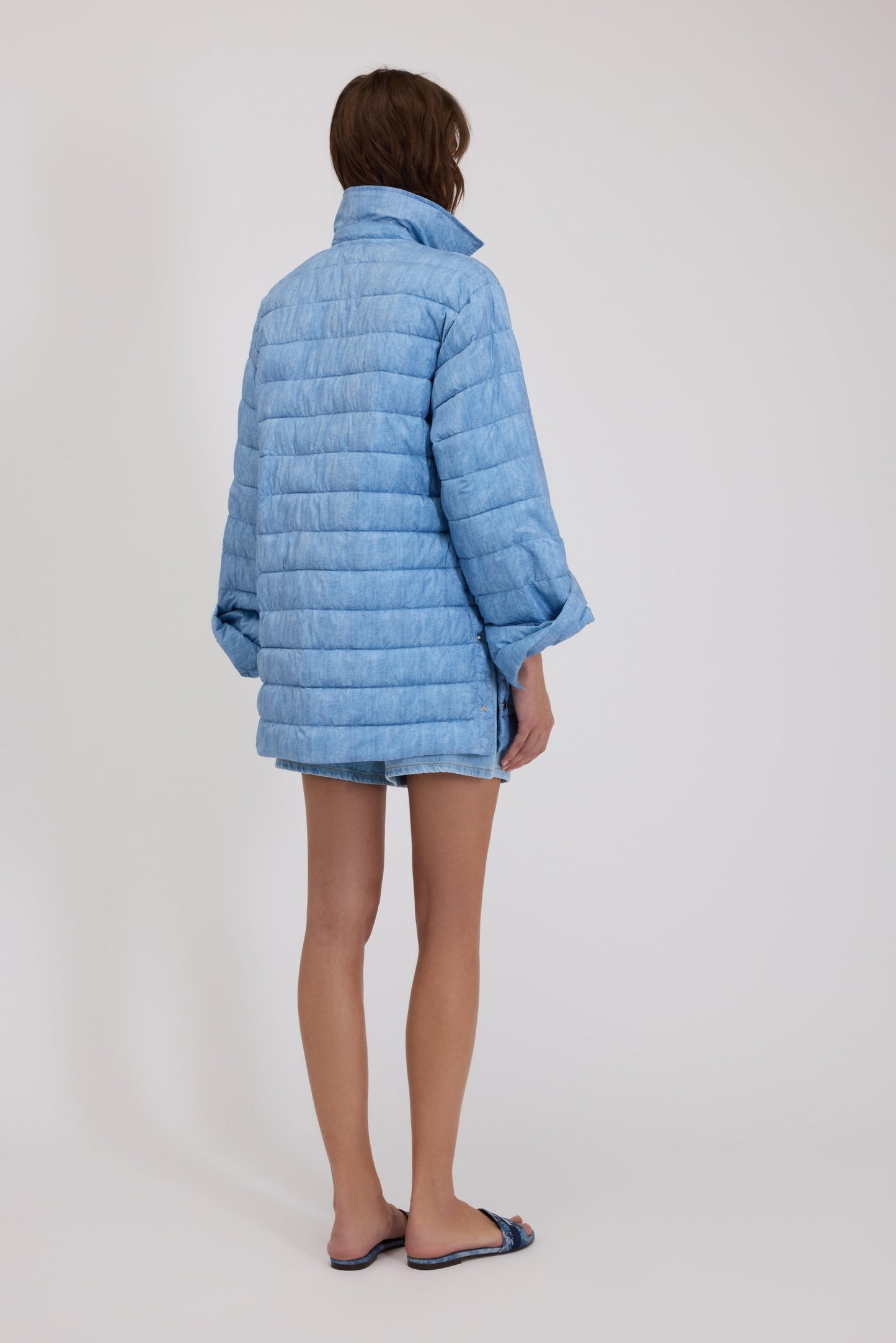 FP BOUTIQUE GIACCA IMBOTTITA IN DENIM STAMPATA CON LOGO E BOTTONI DORATI