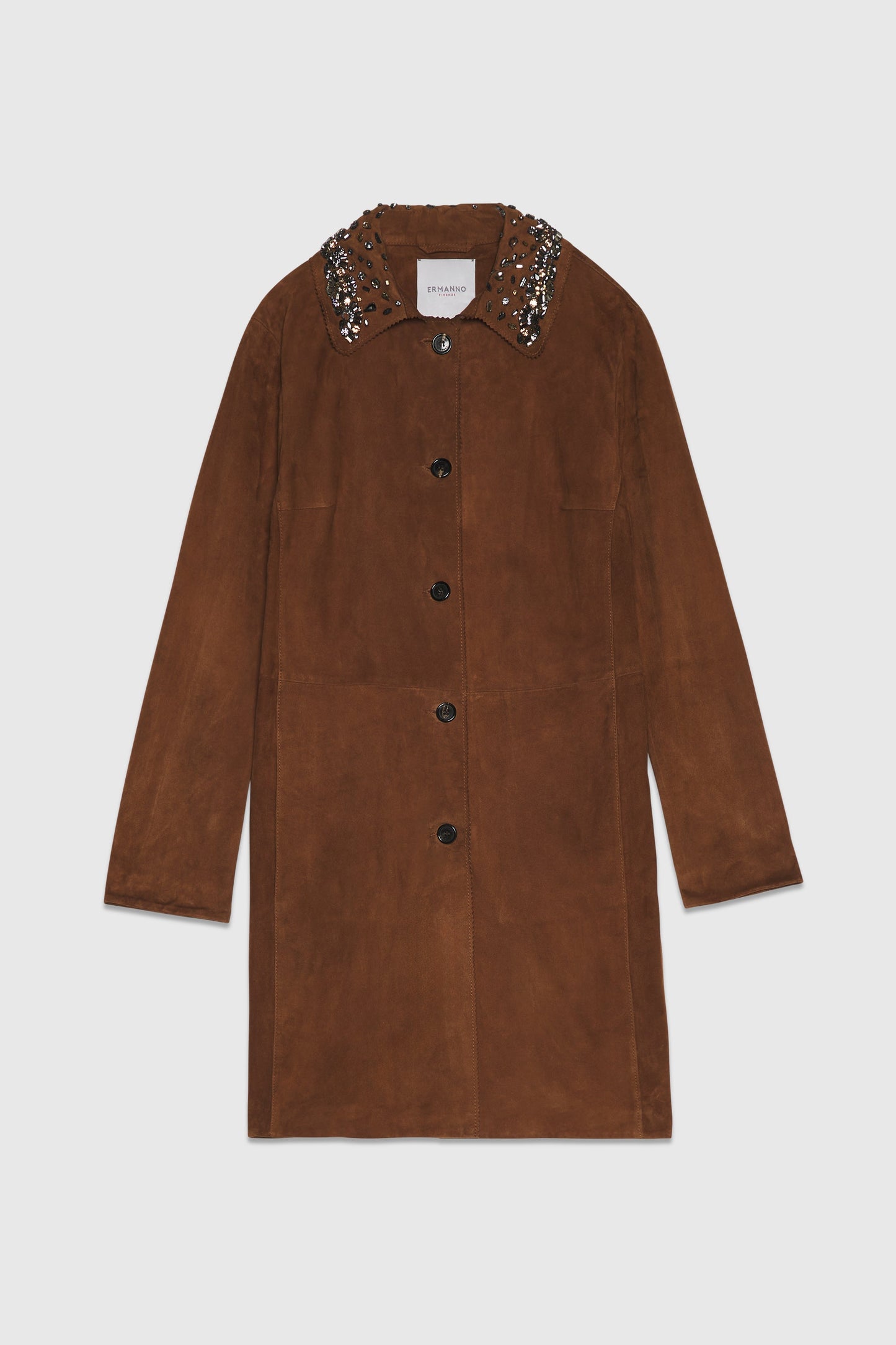 CAPPOTTO IN PELLE SCAMOSCIATA FP BOUTIQUE CON COLLETTO GIOIELLO