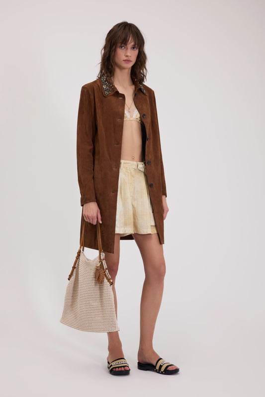 CAPPOTTO IN PELLE SCAMOSCIATA FP BOUTIQUE CON COLLETTO GIOIELLO