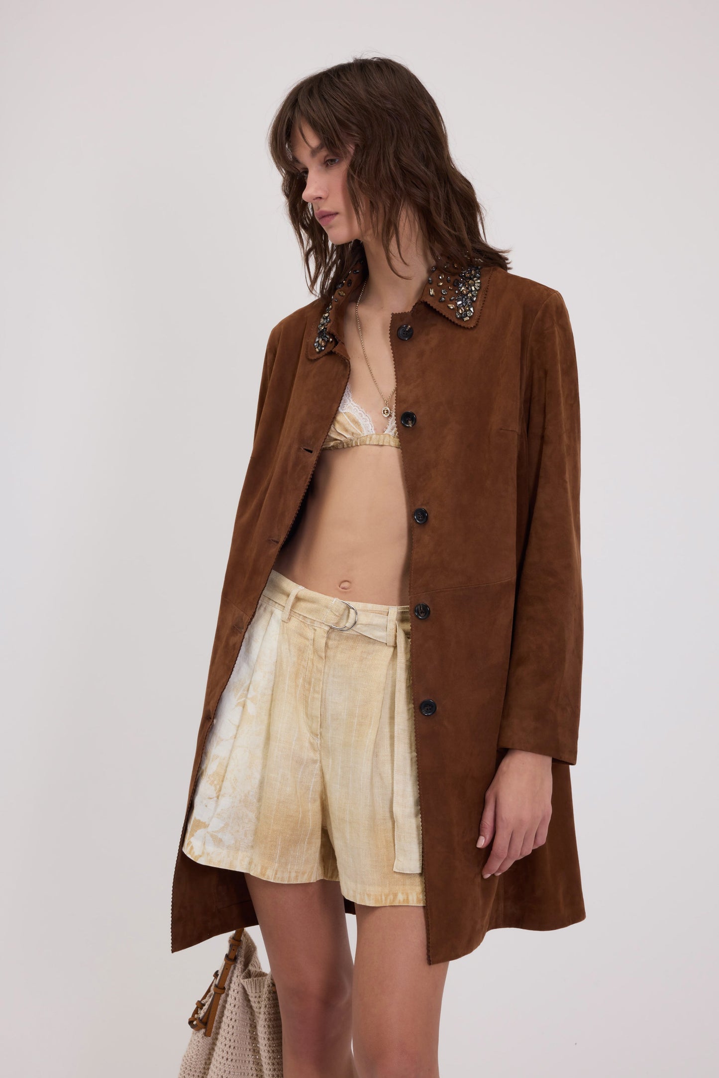 CAPPOTTO IN PELLE SCAMOSCIATA FP BOUTIQUE CON COLLETTO GIOIELLO