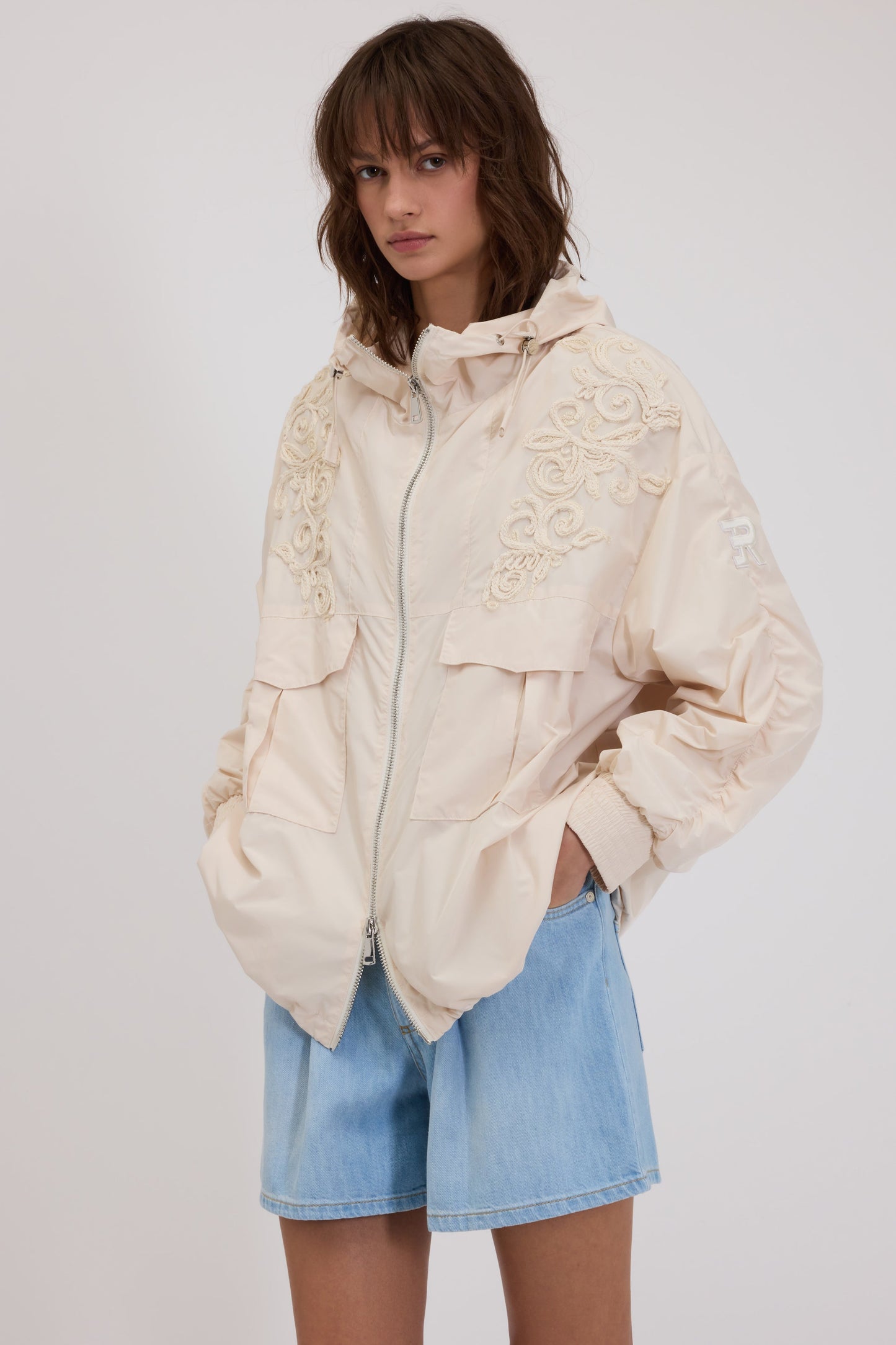 PARKA IN TAFFETÀ FP BOUTIQUE CON CAPPUCCIO E RICAMO CORNELY