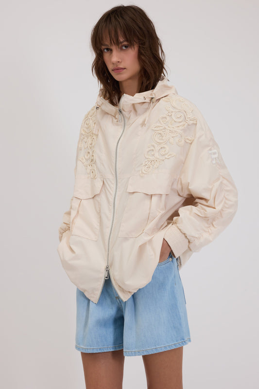 PARKA IN TAFFETÀ FP BOUTIQUE CON CAPPUCCIO E RICAMO CORNELY