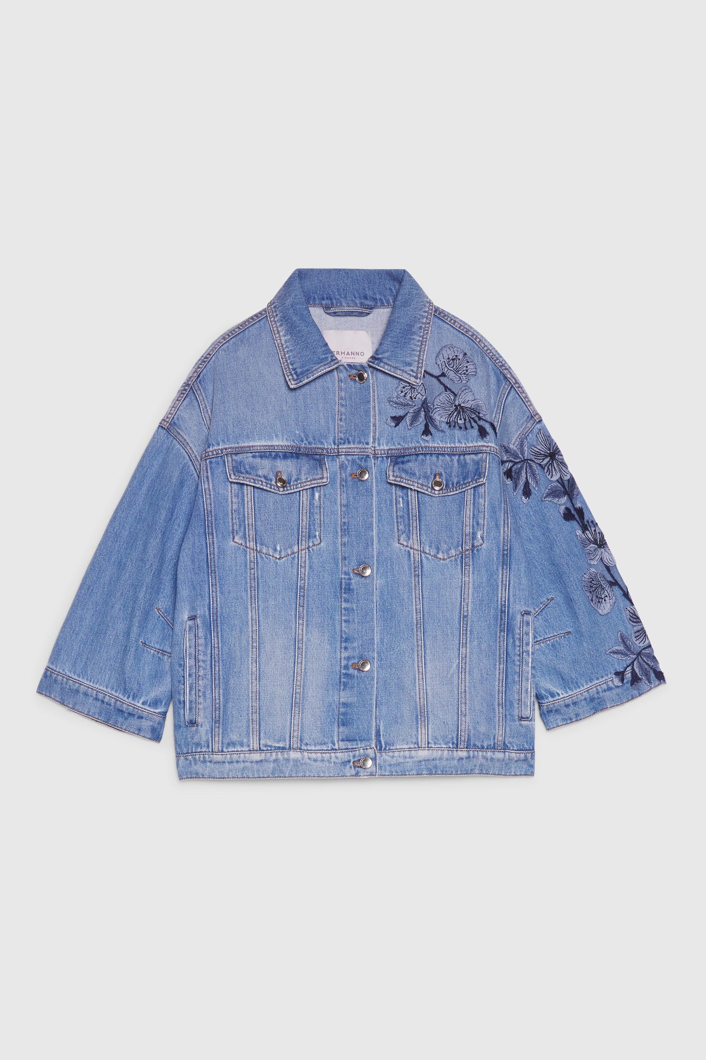GIACCA DI JEANS OVERSIZE FP BOUTIQUE CON RICAMO FLOREALE