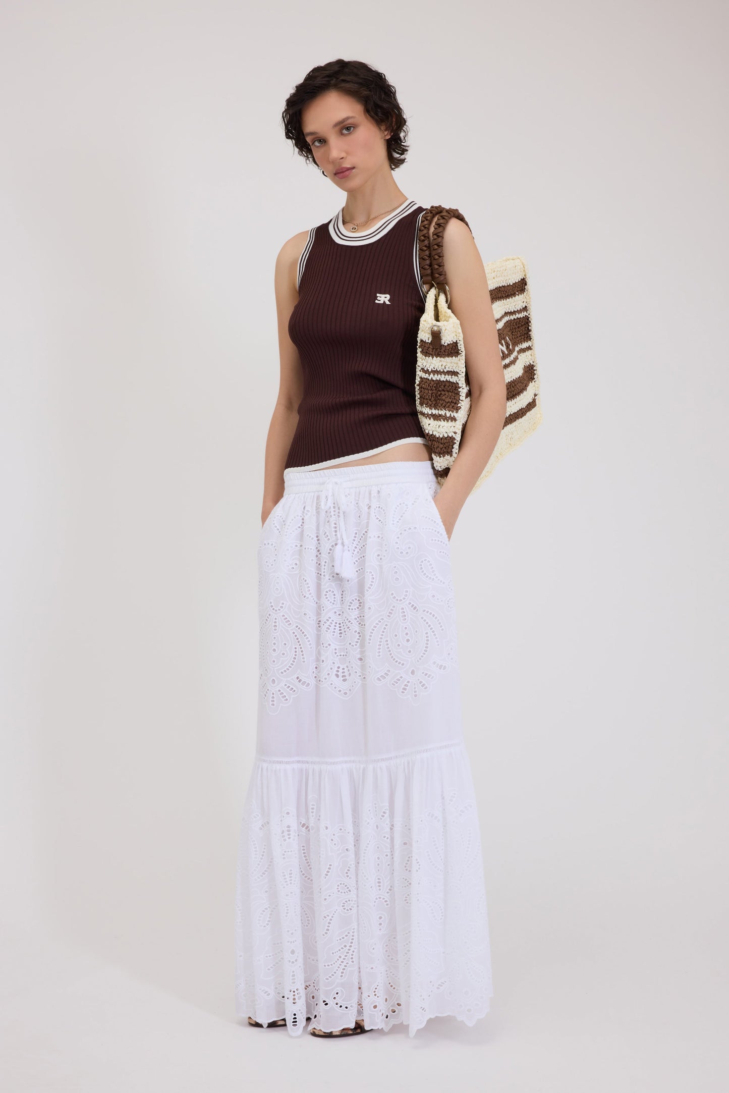 FP BOUTIQUE KNIT RIBBED VEST WITH STRIPED TRIMS AND LOGO