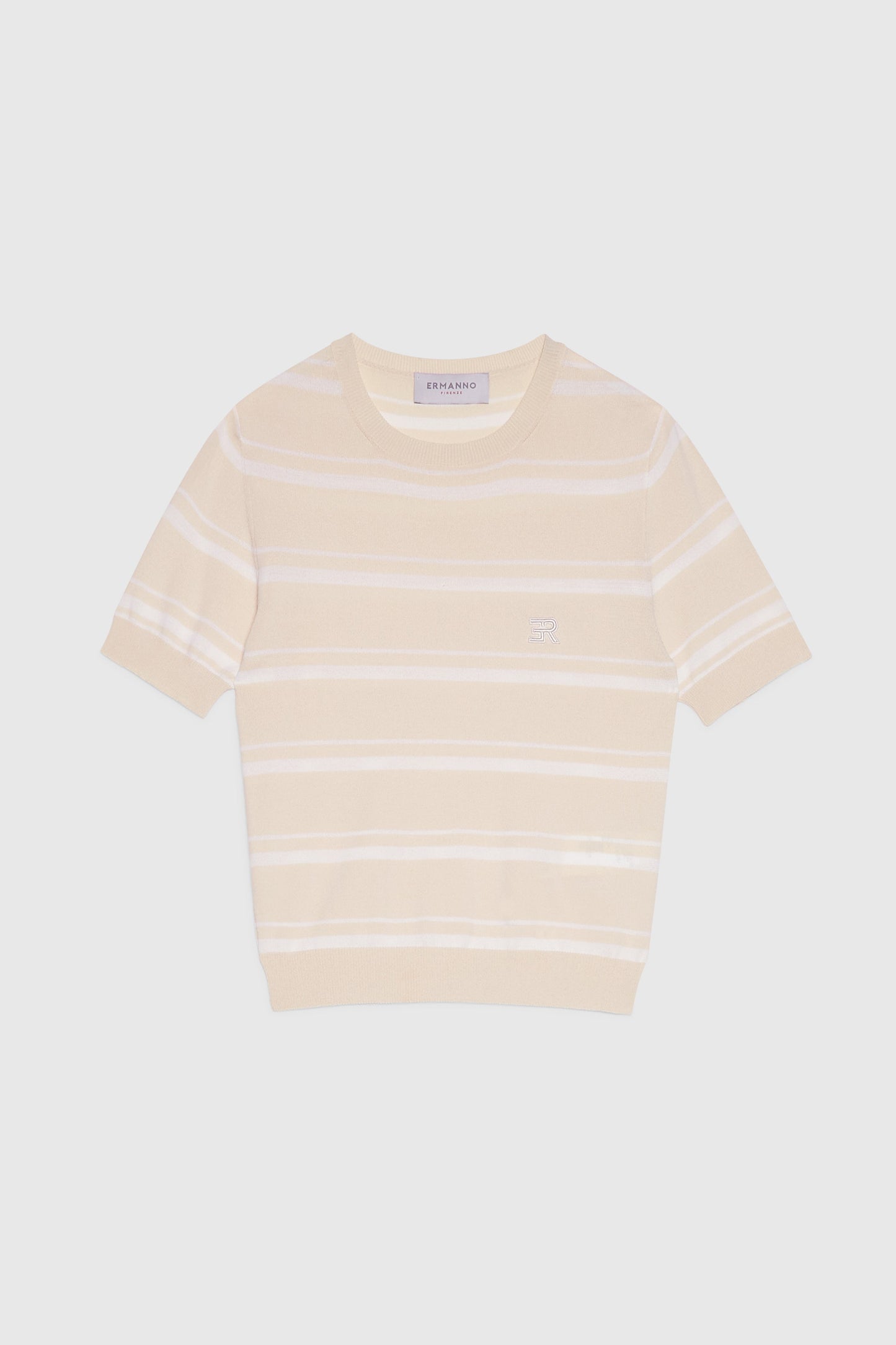 T-SHIRT IN MAGLIA A RIGHE BICOLORE CHIARO FP BOUTIQUE CON LOGO