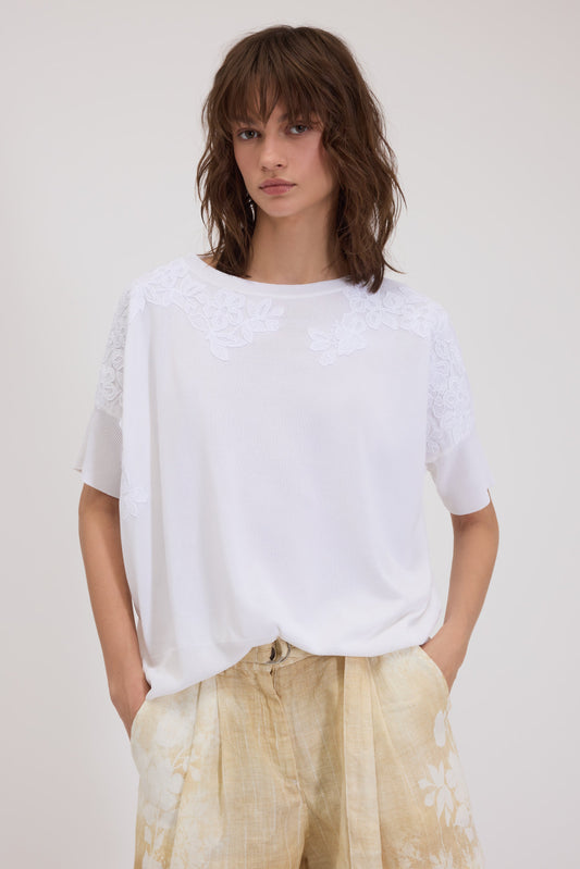MAGLIONE FP BOUTIQUE IN VISCOSA LEGGERA CON RICAMO FLOREALE