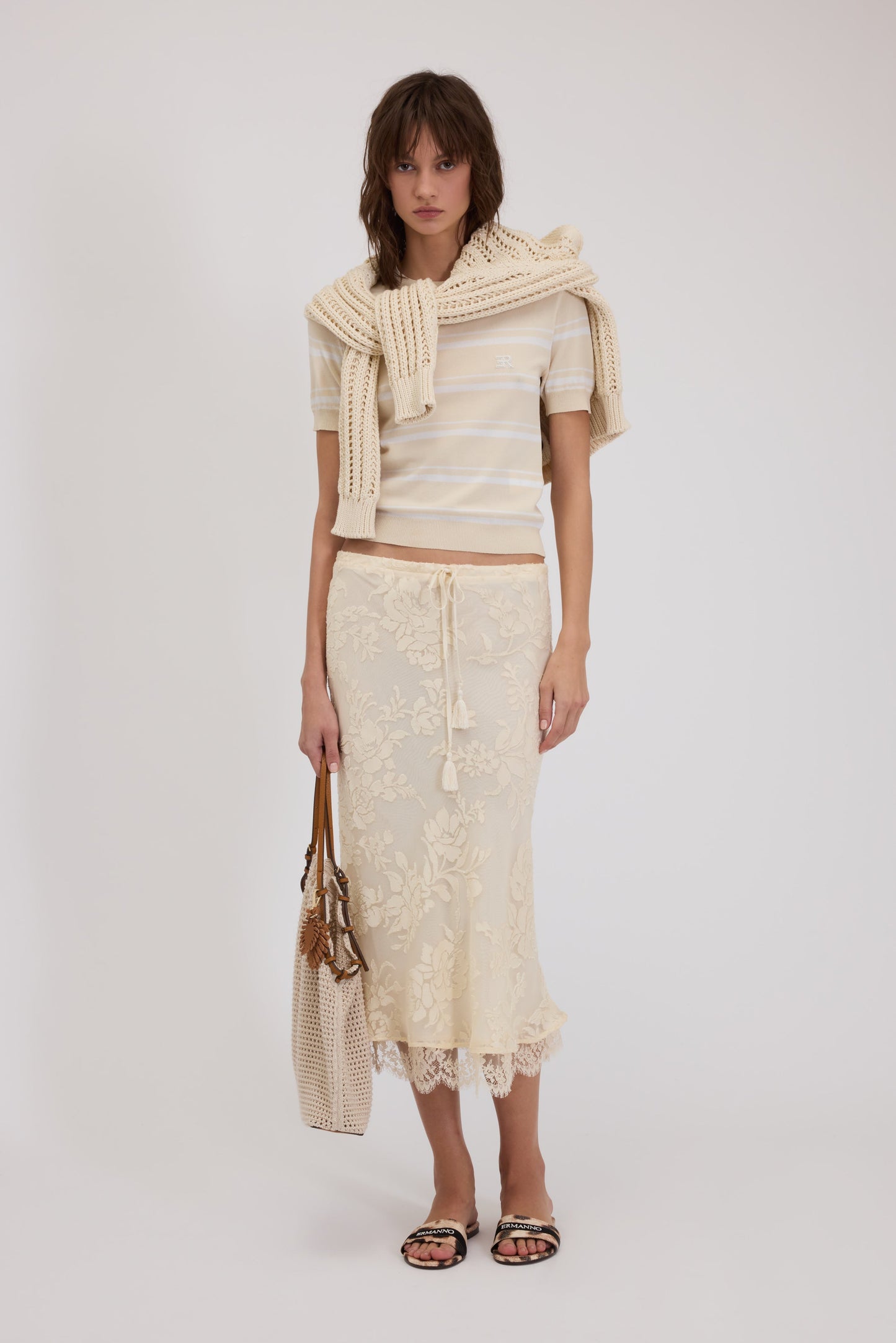 GONNA MIDI IN RASO DEVORÉ CON FIORI FP BOUTIQUE