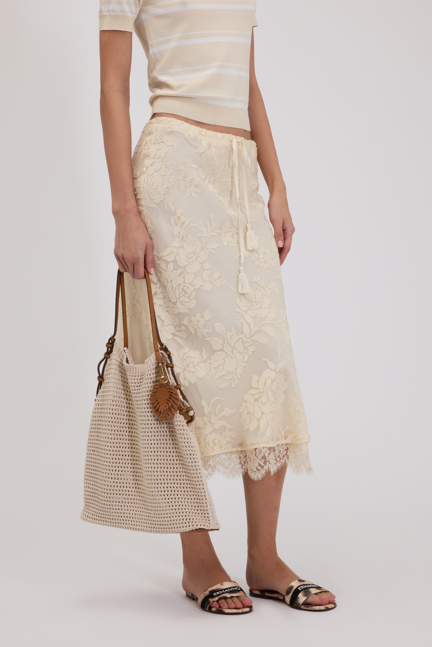 GONNA MIDI IN RASO DEVORÉ CON FIORI FP BOUTIQUE